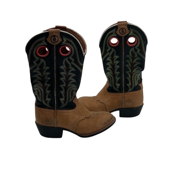 Tony Lama Brown Black Leather Buckaroo Cowboy Boots Size 11 1/2 Kid’s - Picture 1 of 9